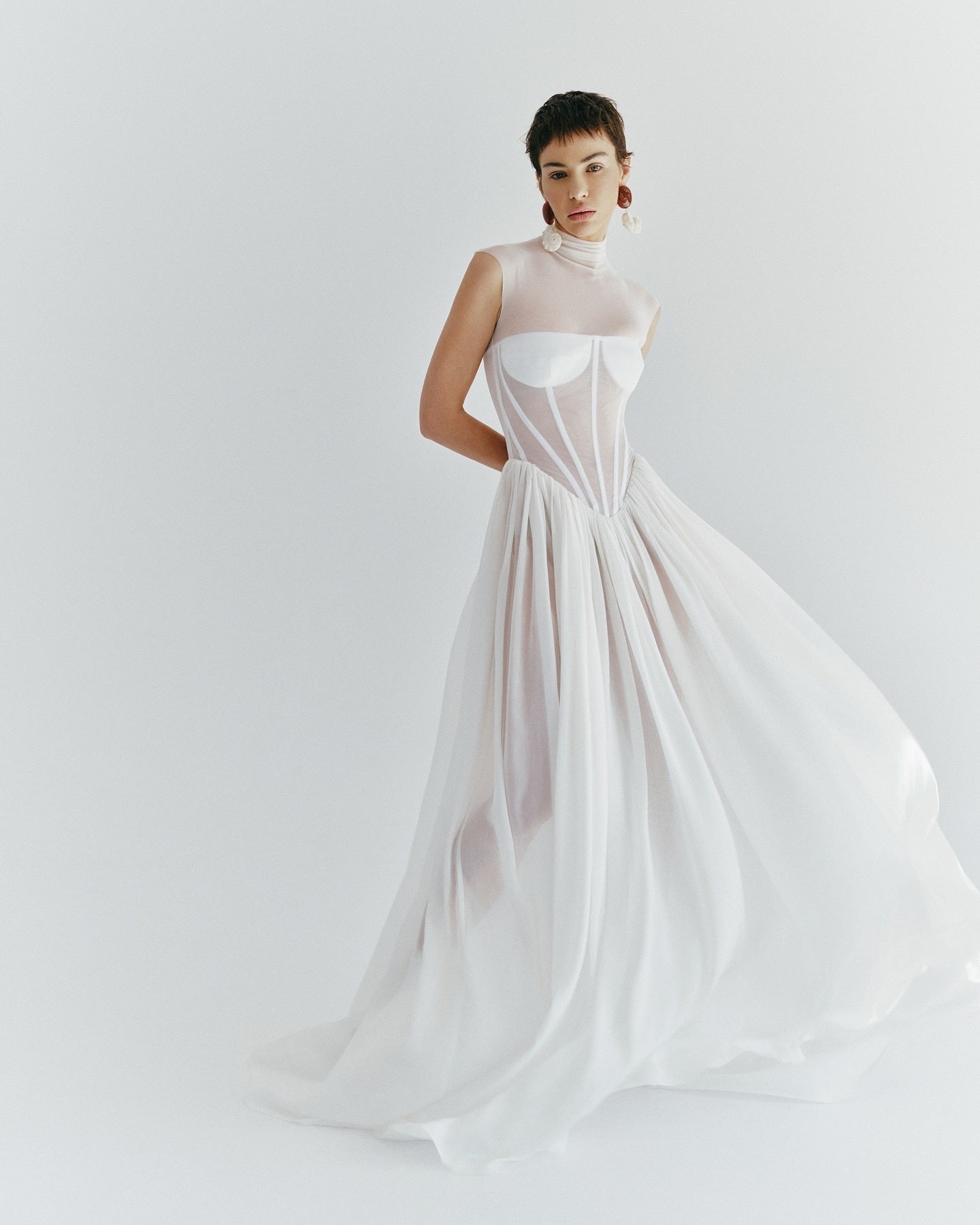 Structured Mesh A Line Maxi Dress White HV2638