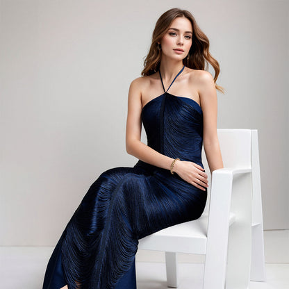 Halter Tassel Detail Maxi Dress Rust