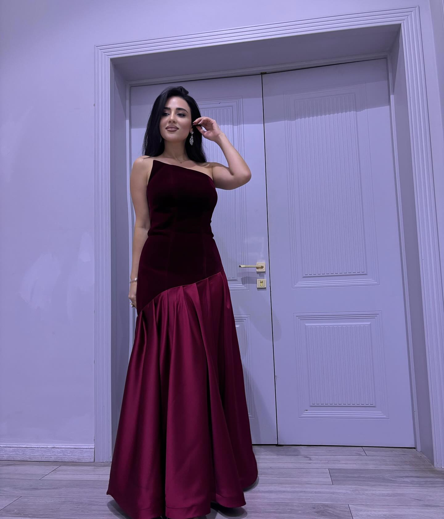 Strapless A Line Maxi Velvet Dress Burgundy HV3186