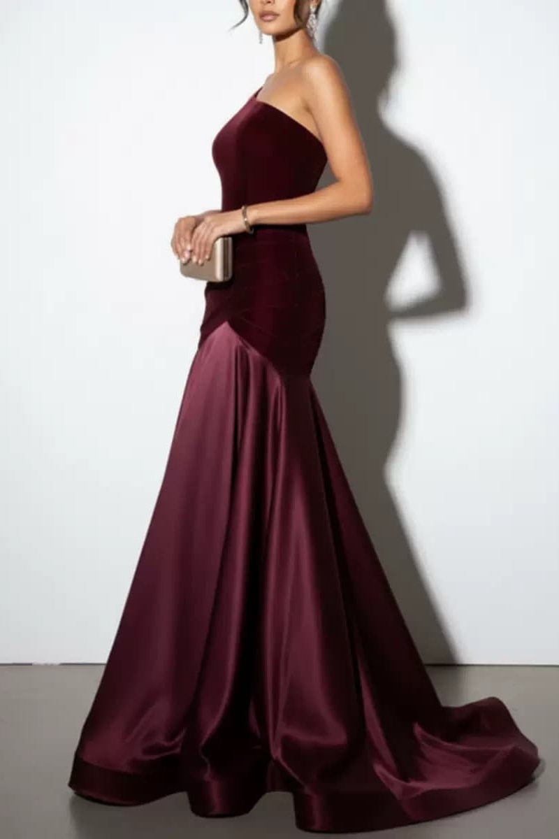 Strapless A Line Maxi Velvet Dress Burgundy HV3186