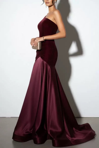 Strapless A Line Maxi Velvet Dress Burgundy HV3186