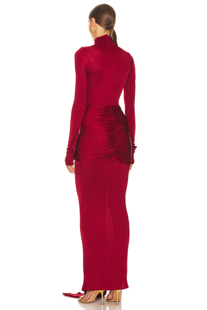 Long Sleeve Ruched Detail Maxi Dress