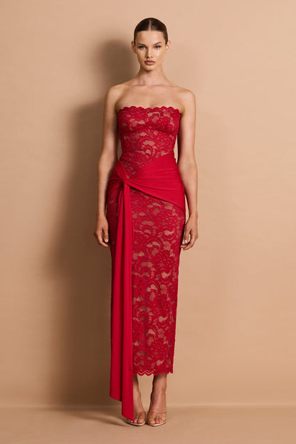 Strapless Scalloped Lace Maxi Dress HV3189