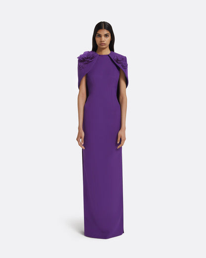 Floral Detail Cape Maxi Dress Purple HV2935
