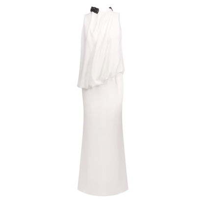 Embellished Detail Draped Two Piece Maxi Dress White HV0133