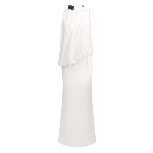 Embellished Detail Draped Two Piece Maxi Dress White HV0133
