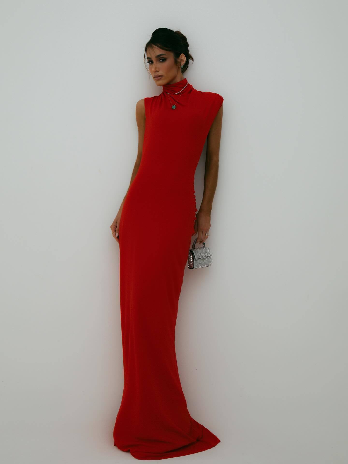 Draped Backless Maxi Dress Red HV0063