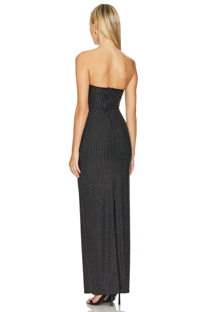 Strapless Crystal Cut Out Maxi Dress Black