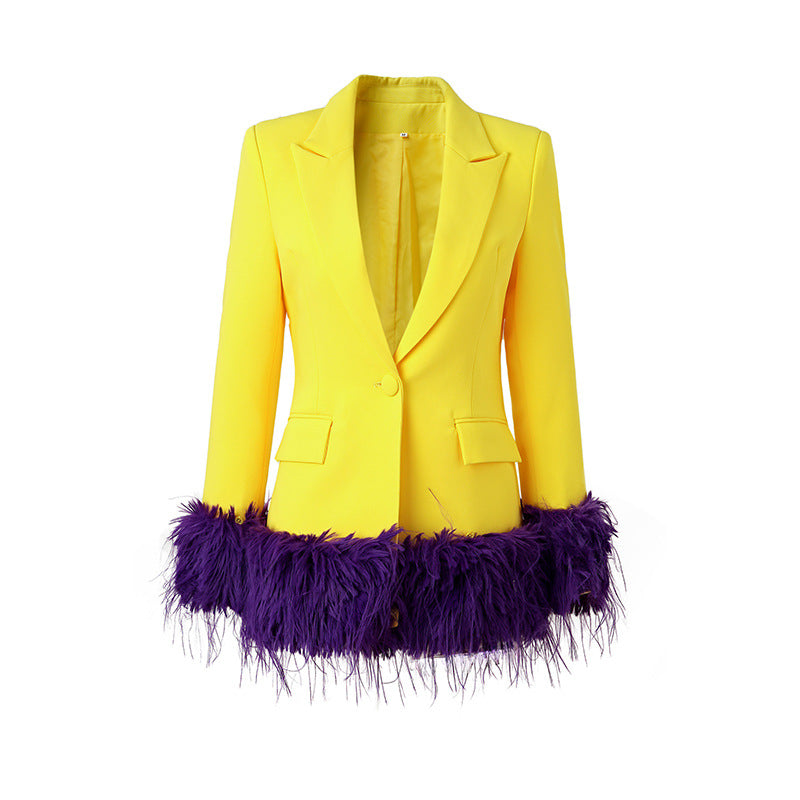 Long Sleeve Feather Detail Blazer Yellow Purple