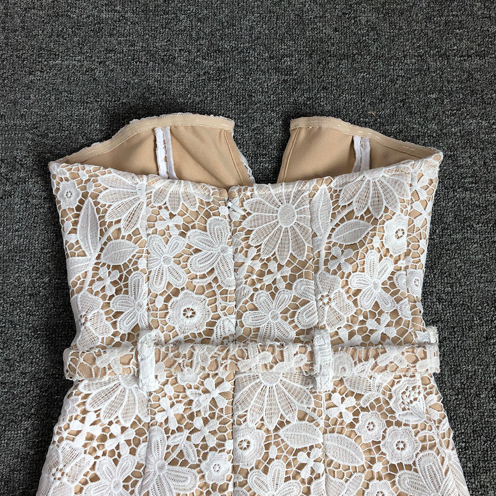 Strapless Floral Crochet Midi Dress White HV1778