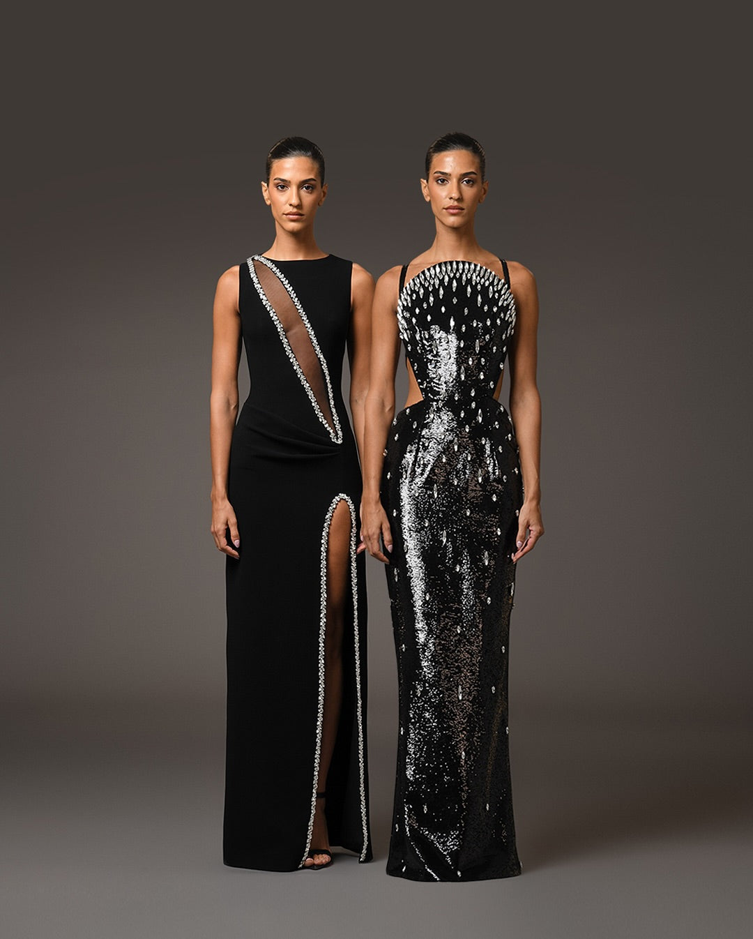 Crystal Mesh Insert Maxi Velvet Dress Black HV2092