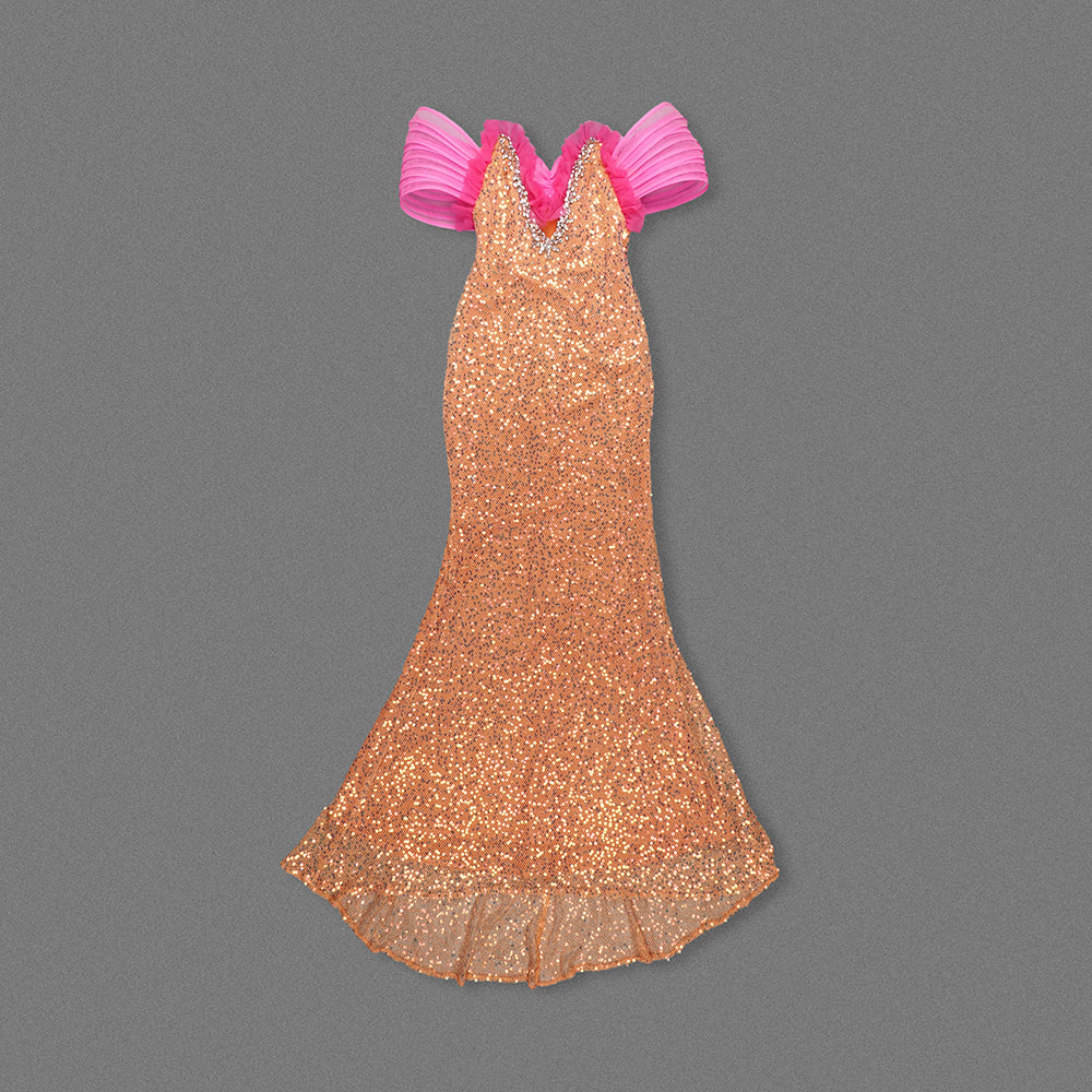 Bardot Sequin Maxi Dress Orange Hot Pink HV1497