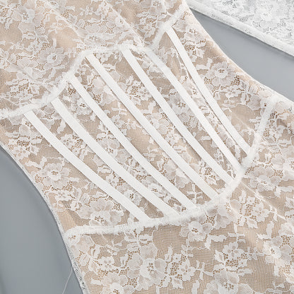 Long Sleeve Lace Corset Dress White HV2245