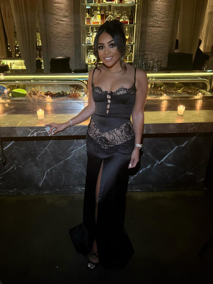 Lace Insert Bustier Maxi Dress Black HV2971