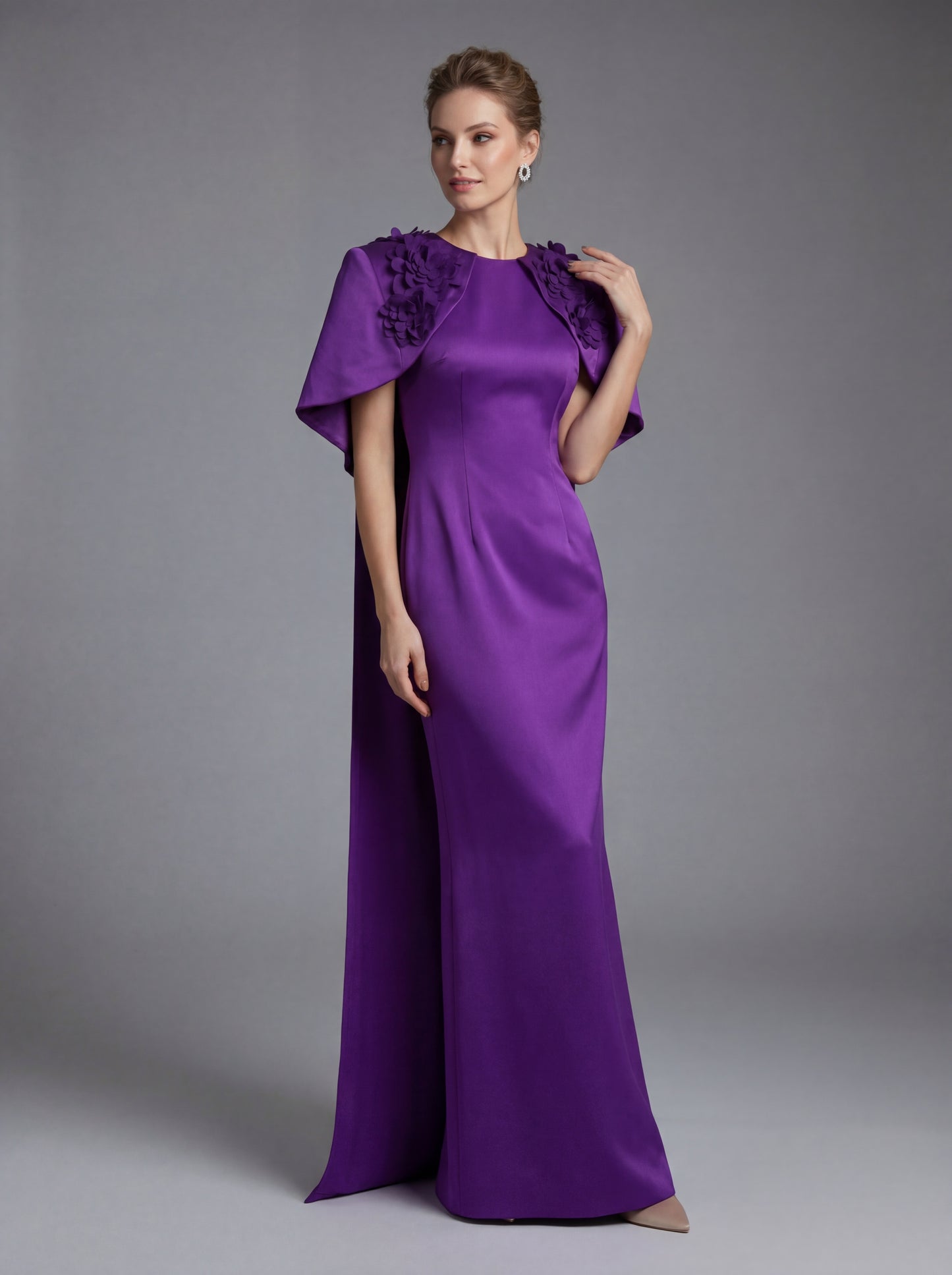 Floral Detail Cape Maxi Dress Purple HV2935