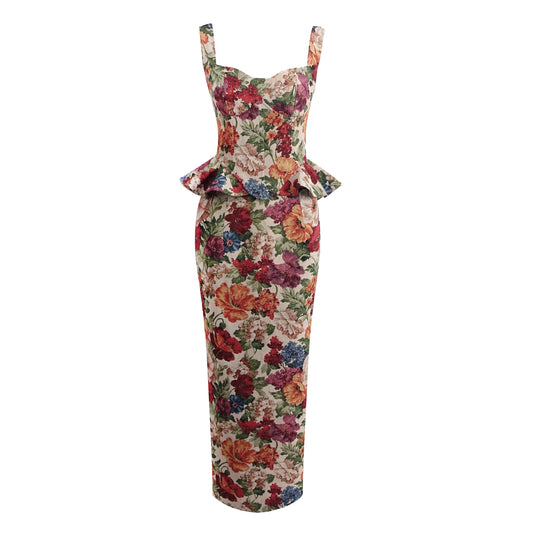 Floral Peplum Maxi Dress HV0194