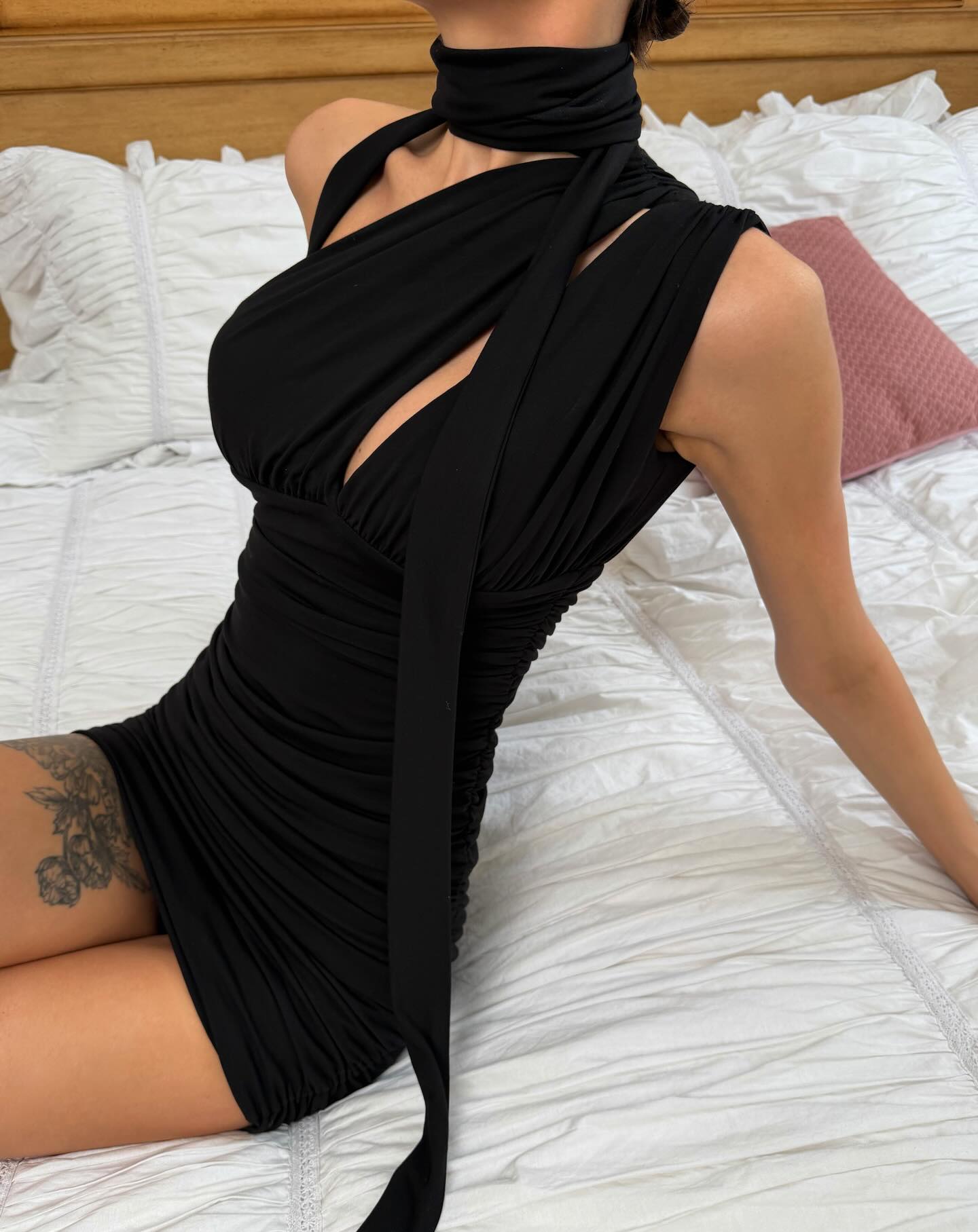 Draped Asymmetric Dress Black HV0132