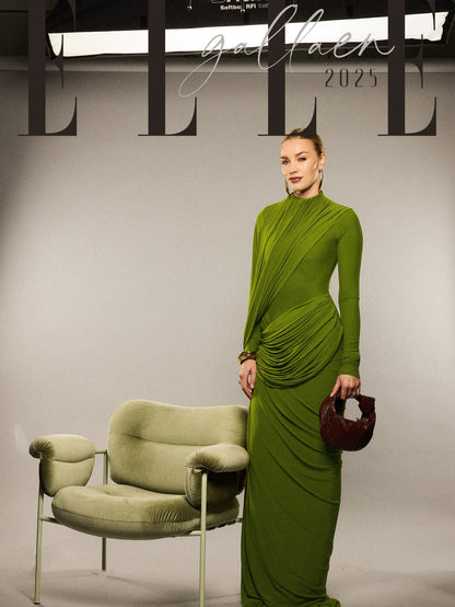 Long Sleeve Draped Maxi Dress Green HV0054