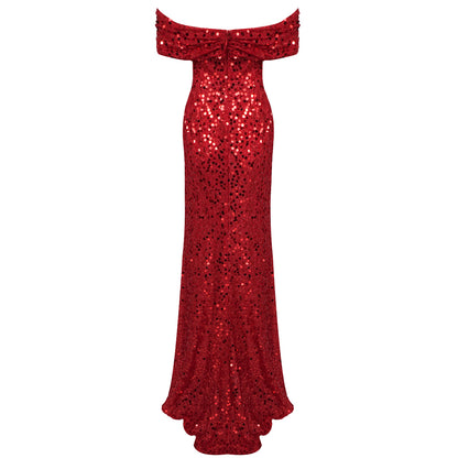 Bardot Draped Corset Sequin Maxi Dress Red HV1657