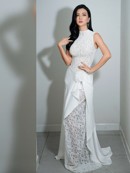 Lace Floral Maxi Dress White HV2664
