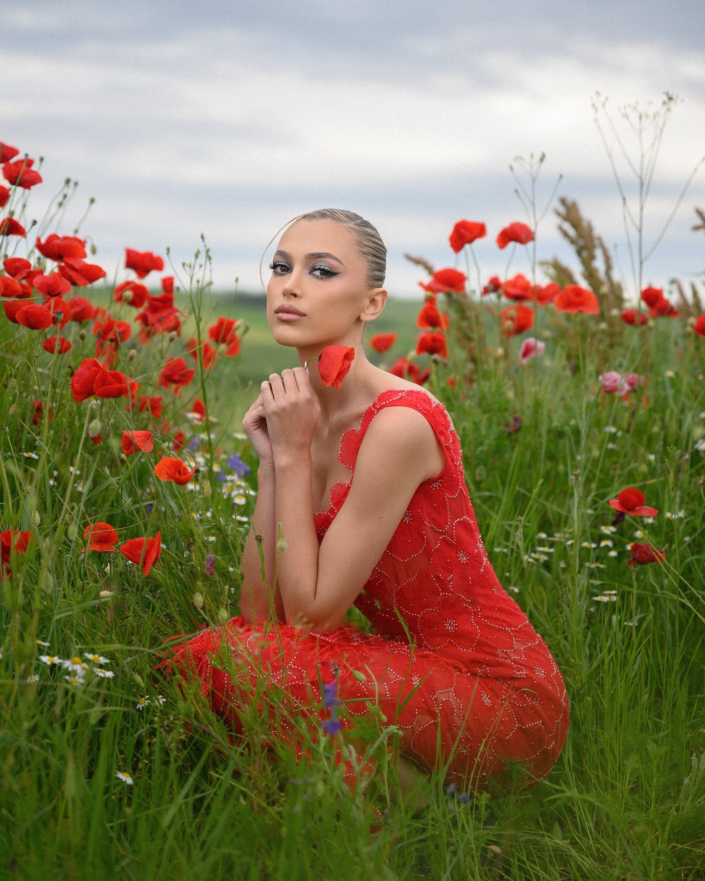 Crystal Floral Maxi Dress Red HV