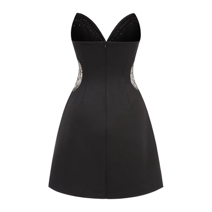 Strapless Pearl Sequin Crystal A Line Dress Black HV1772