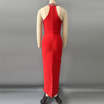 Halter Crystal Structured Bustier Maxi Dress HV3092