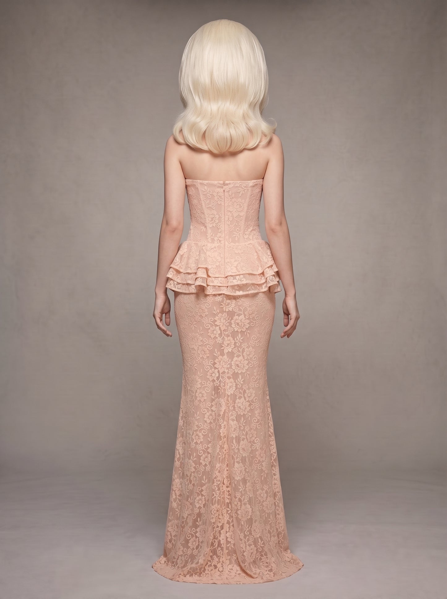 Strapless Nude Peplum Maxi Dress Nude Pink HV3201