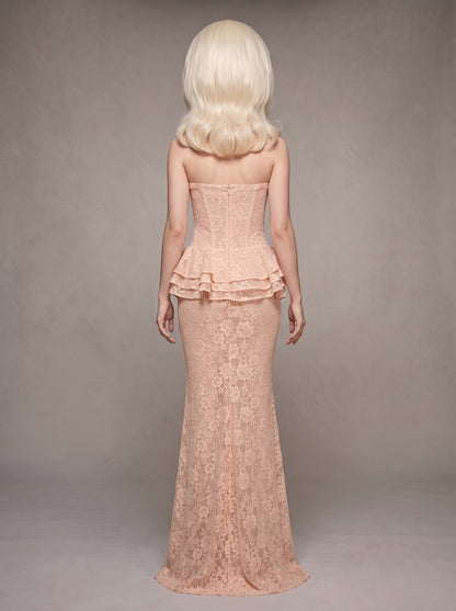 Strapless Nude Peplum Maxi Dress Nude Pink HV3201