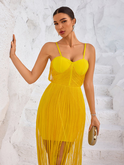 Bustier Tassel Maxi Dress Yellow HV2448