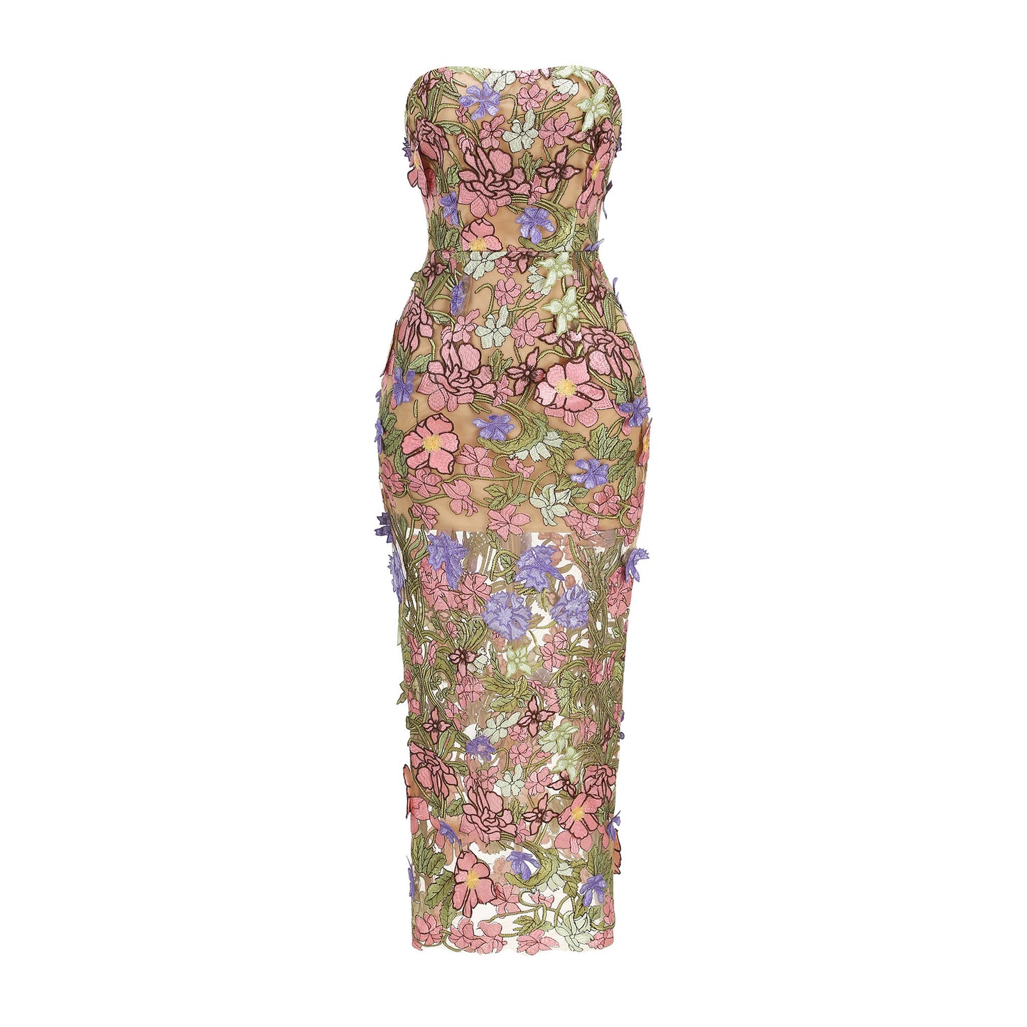 Strapless Floral Corset Maxi Dress Pink Green HV2883