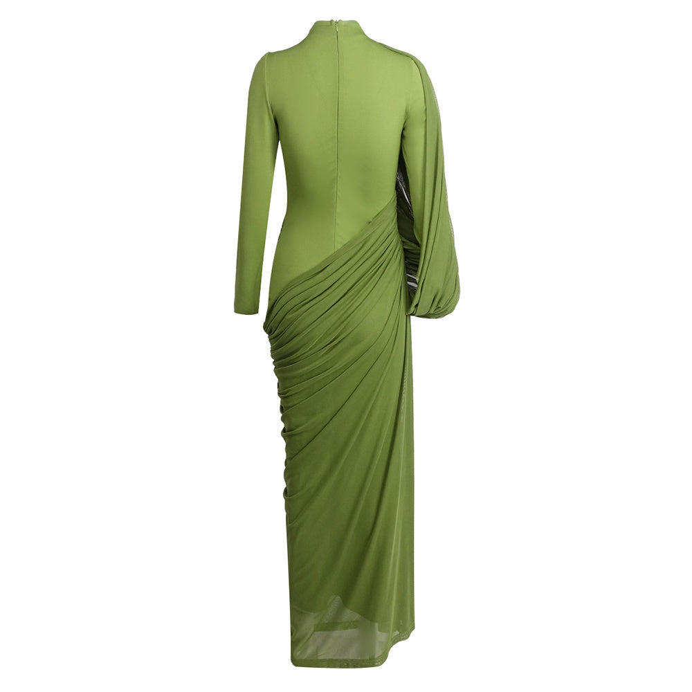 Long Sleeve Draped Maxi Dress Green HV0054