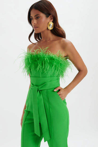 Strapless Feather Jumpsuit Green HV0009