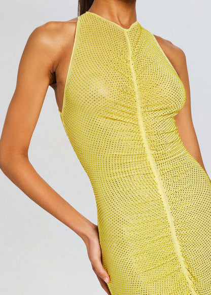Embellished Ruched Maxi Dress Yellow HV2738