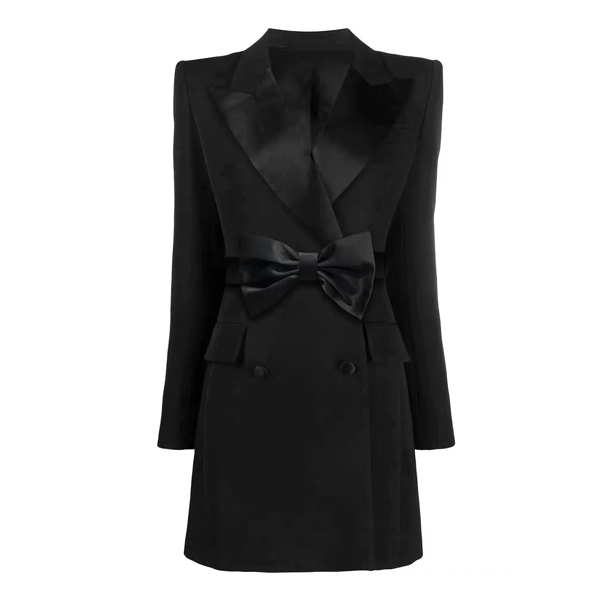 Long Sleeve Bow Blazer Dress Black