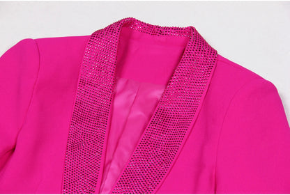 Long Sleeve Feather Crystal Blazer Hot Pink