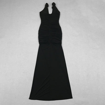 lower Detail Strapless Ruched Maxi Dress Black HV9293