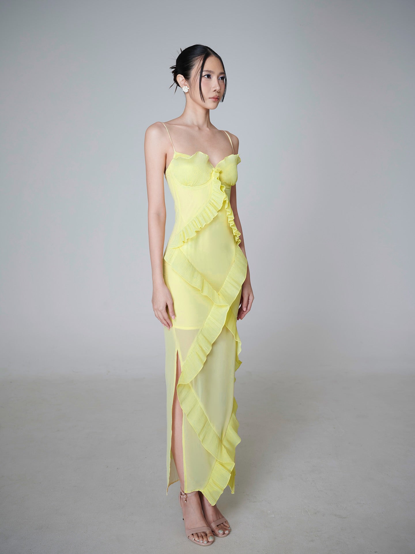 Ruffle Detail Bustier Maxi Dress Yellow HV0025