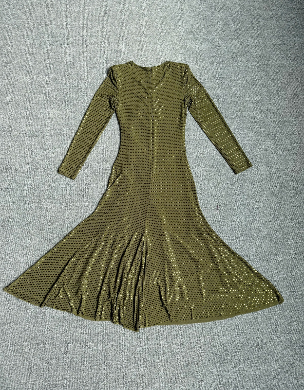 Long Sleeve Embellished A Line Midi Dress Green HV2836
