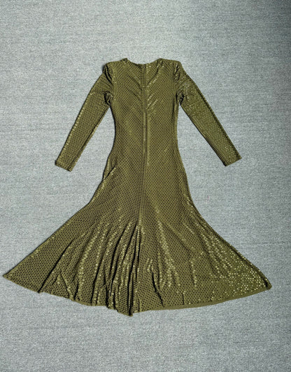 Long Sleeve Embellished A Line Midi Dress Green HV2836
