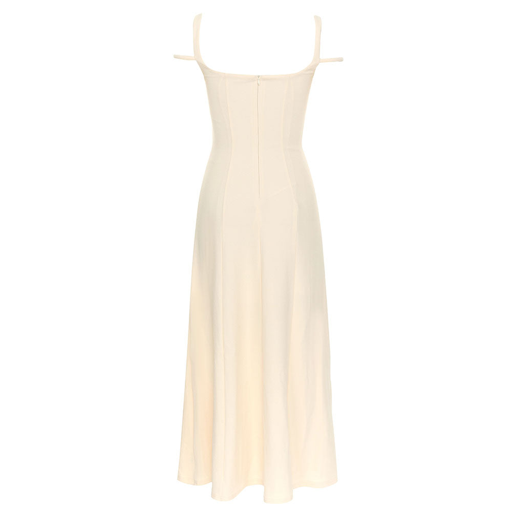 Crystal Trim A Line Midi Dress Ivory HV9834