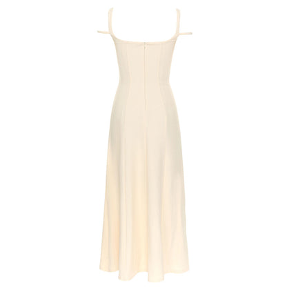 Crystal Trim A Line Midi Dress Ivory HV9834