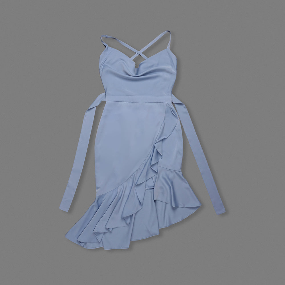 Ruffle Hem Midi Dress Blue HV0006