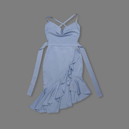 Ruffle Hem Midi Dress Blue HV0006