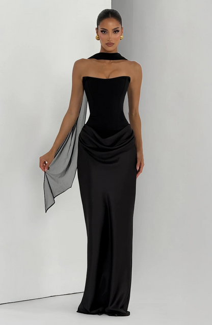 Strapless Draped Corset Maxi Dress HV3156