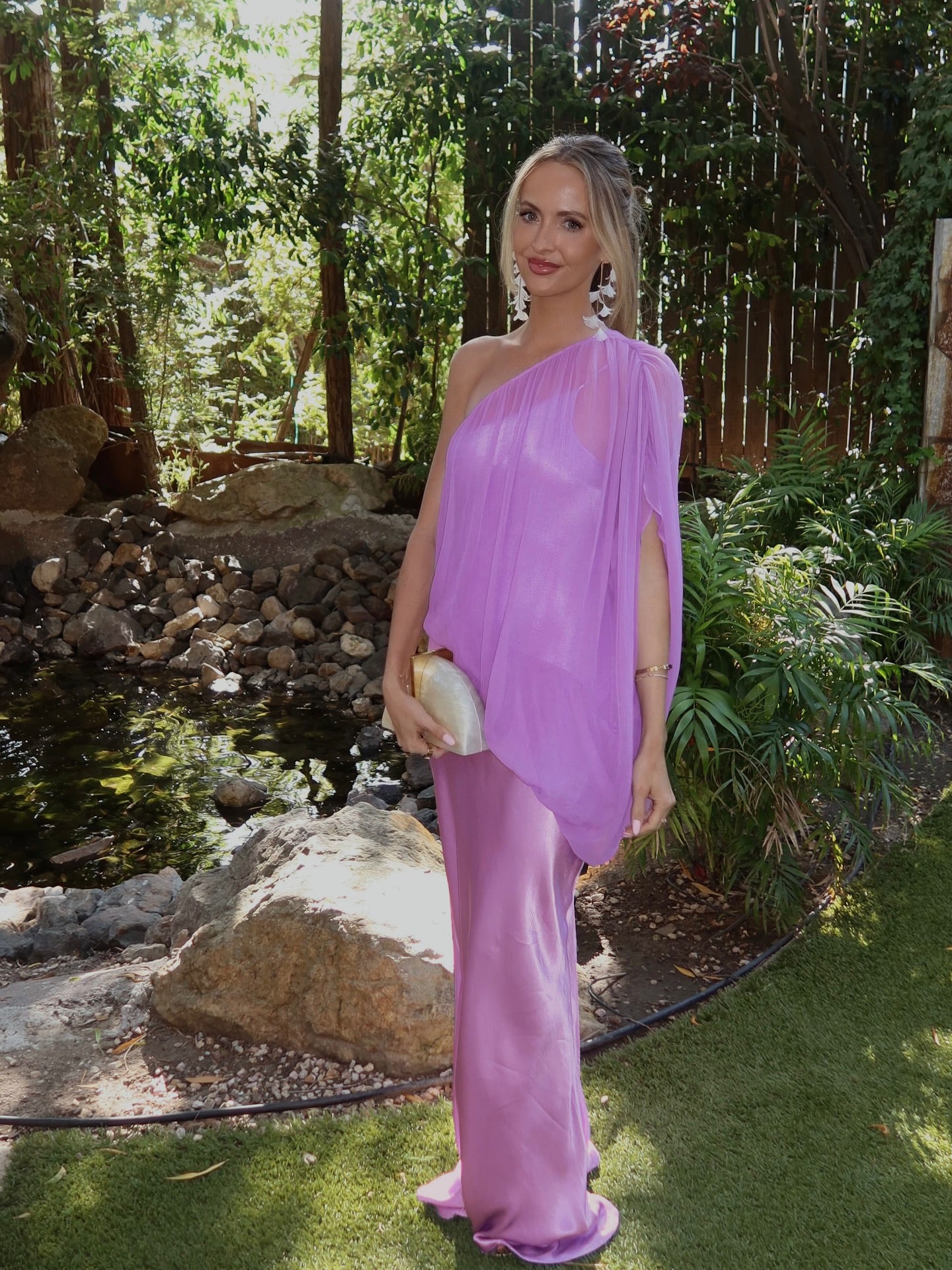 One Shoulder Bubble Maxi Dress Lavender HV3090