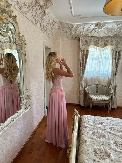 Halter Lace Corset A Line Maxi Dress HV0149