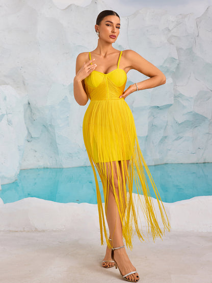Bustier Tassel Maxi Dress Yellow HV2448