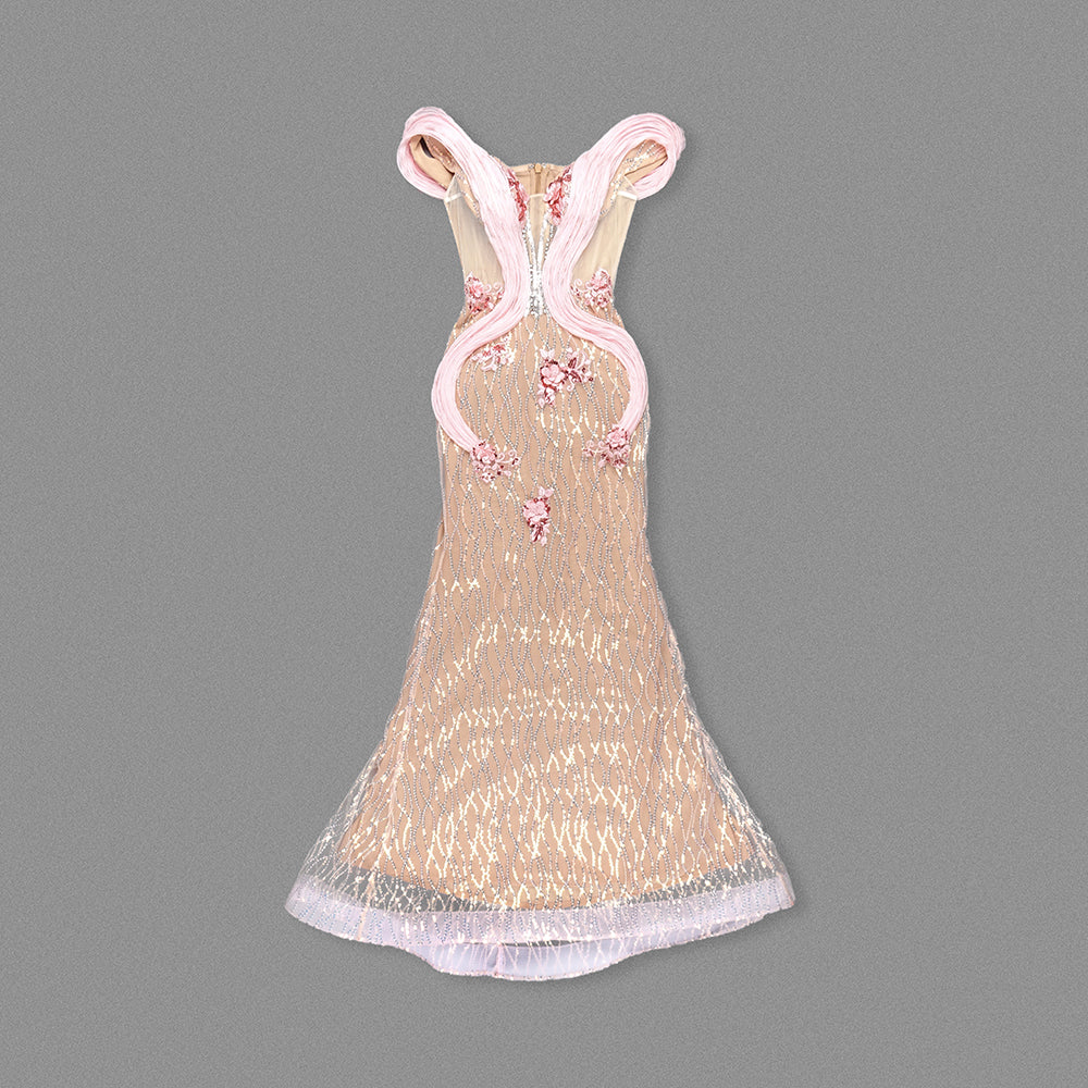 Bardot Floral Sequin Maxi Dress Nude Pink HV2062