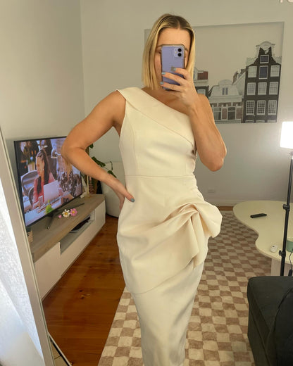 One Shoulder Draped Midi Dress White HV0003